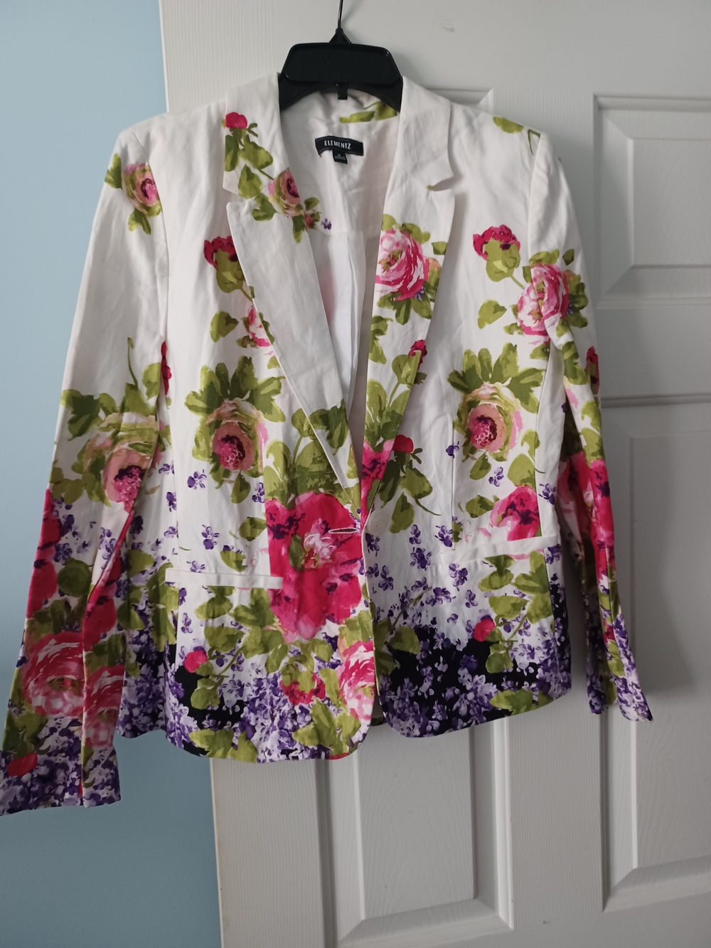 Floral Blazer Jacket - White with Pink & Green Floral